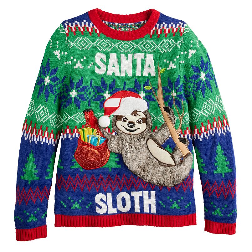 Boys 8-20 Santa Sloth Holiday Pullover