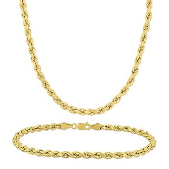 Stella Grace 10k Gold Men's Rope Chain Necklace & Bracelet Set