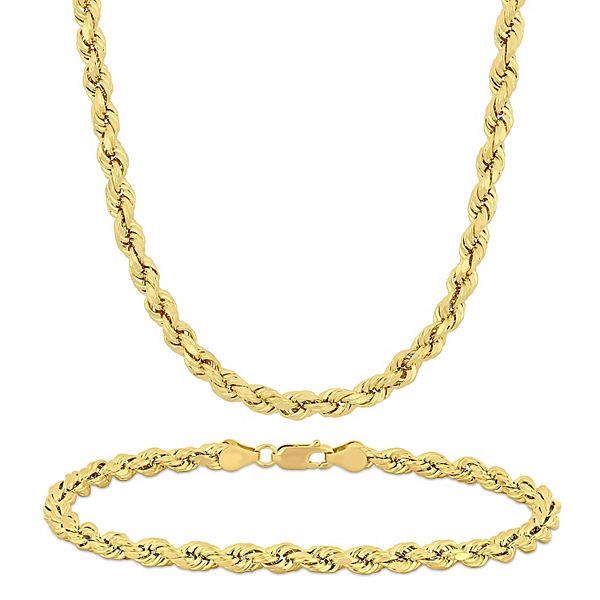 Stella Grace 10k Gold Men's Rope Chain Necklace & Bracelet Set