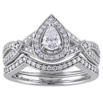 Stella Grace 14k White Gold 5/8 Carat T.W. Diamond Vintage Split Shank Bridal Rings Set