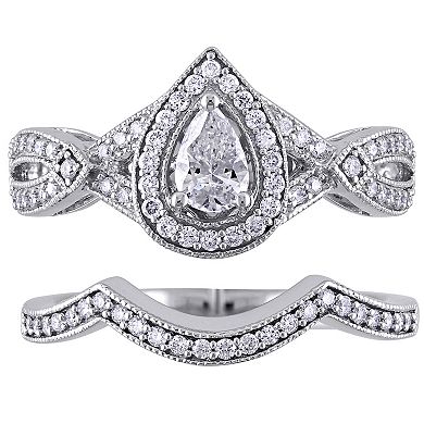 Stella Grace 14k White Gold 5/8 Carat T.W. Diamond Vintage Split Shank Bridal Rings Set