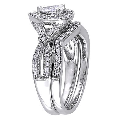 Stella Grace 14k White Gold 5/8 Carat T.W. Diamond Vintage Split Shank Bridal Rings Set
