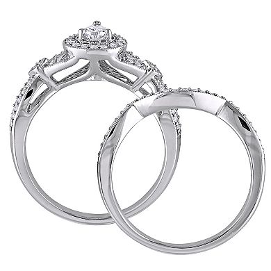 Stella Grace 14k White Gold 5/8 Carat T.W. Diamond Vintage Split Shank Bridal Rings Set