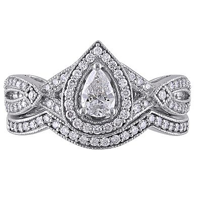 Stella Grace 14k White Gold 5/8 Carat T.W. Diamond Vintage Split Shank Bridal Rings Set