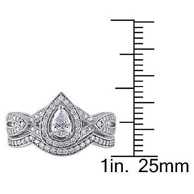 Stella Grace 14k White Gold 5/8 Carat T.W. Diamond Vintage Split Shank Bridal Rings Set