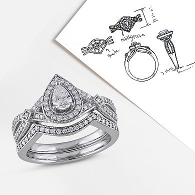 Stella Grace 14k White Gold 5/8 Carat T.W. Diamond Vintage Split Shank Bridal Rings Set