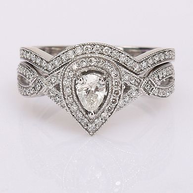 Stella Grace 14k White Gold 5/8 Carat T.W. Diamond Vintage Split Shank Bridal Rings Set