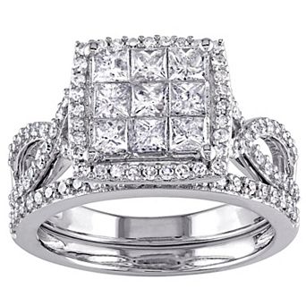 Stella Grace 10k White Gold 1 1/2 Carat T.W Diamond Halo Bridal Rings Set