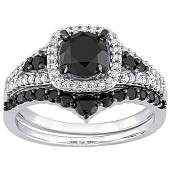 Stella Grace 10k White Gold 1 1/2 Carat T.W Black & White Diamond Bridal Rings Set