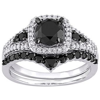 Stella Grace 10k White Gold 1 1/2 Carat T.W Black & White Diamond Bridal Rings Set