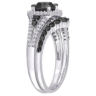 Stella Grace 10k White Gold 1 1/2 Carat T.W Black & White Diamond Bridal Rings Set