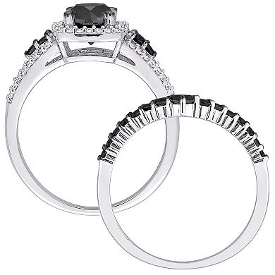 Stella Grace 10k White Gold 1 1/2 Carat T.W Black & White Diamond Bridal Rings Set