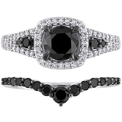 Stella Grace 10k White Gold 1 1/2 Carat T.W Black & White Diamond Bridal Rings Set