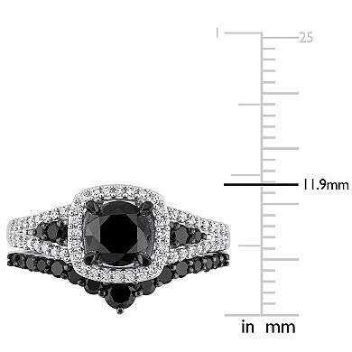 Stella Grace 10k White Gold 1 1/2 Carat T.W Black & White Diamond Bridal Rings Set