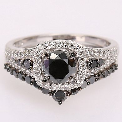 Stella Grace 10k White Gold 1 1/2 Carat T.W Black & White Diamond Bridal Rings Set