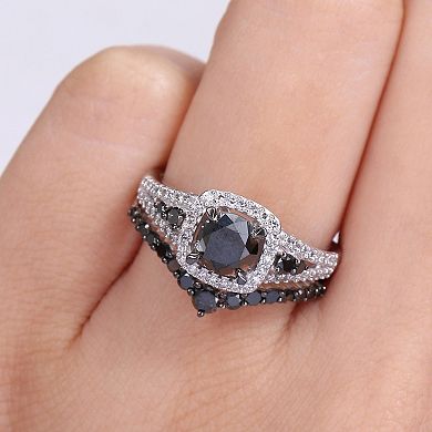 Stella Grace 10k White Gold 1 1/2 Carat T.W Black & White Diamond Bridal Rings Set