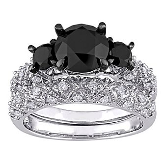 Stella Grace 10k White Gold 3 Carat T.W. Black & White Diamond Vintage Bridal Ring Set