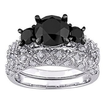 Stella Grace 10k White Gold 3 Carat T.W. Black & White Diamond Vintage Bridal Ring Set