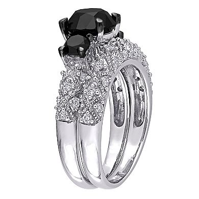Stella Grace 10k White Gold 3 Carat T.W. Black & White Diamond Vintage Bridal Ring Set