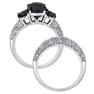 Stella Grace 10k White Gold 3 Carat T.W. Black & White Diamond Vintage Bridal Ring Set