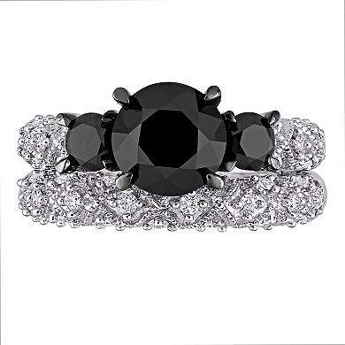 Stella Grace 10k White Gold 3 Carat T.W. Black & White Diamond Vintage Bridal Ring Set