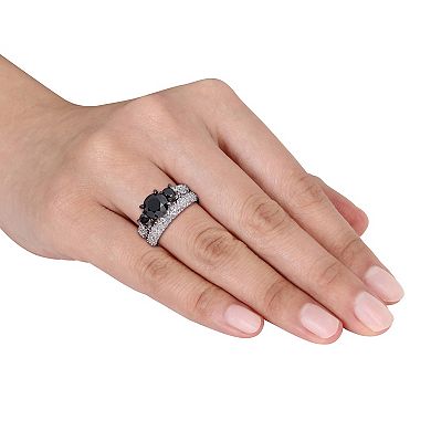 Stella Grace 10k White Gold 3 Carat T.W. Black & White Diamond Vintage Bridal Ring Set