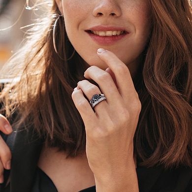 Stella Grace 10k White Gold 3 Carat T.W. Black & White Diamond Vintage Bridal Ring Set
