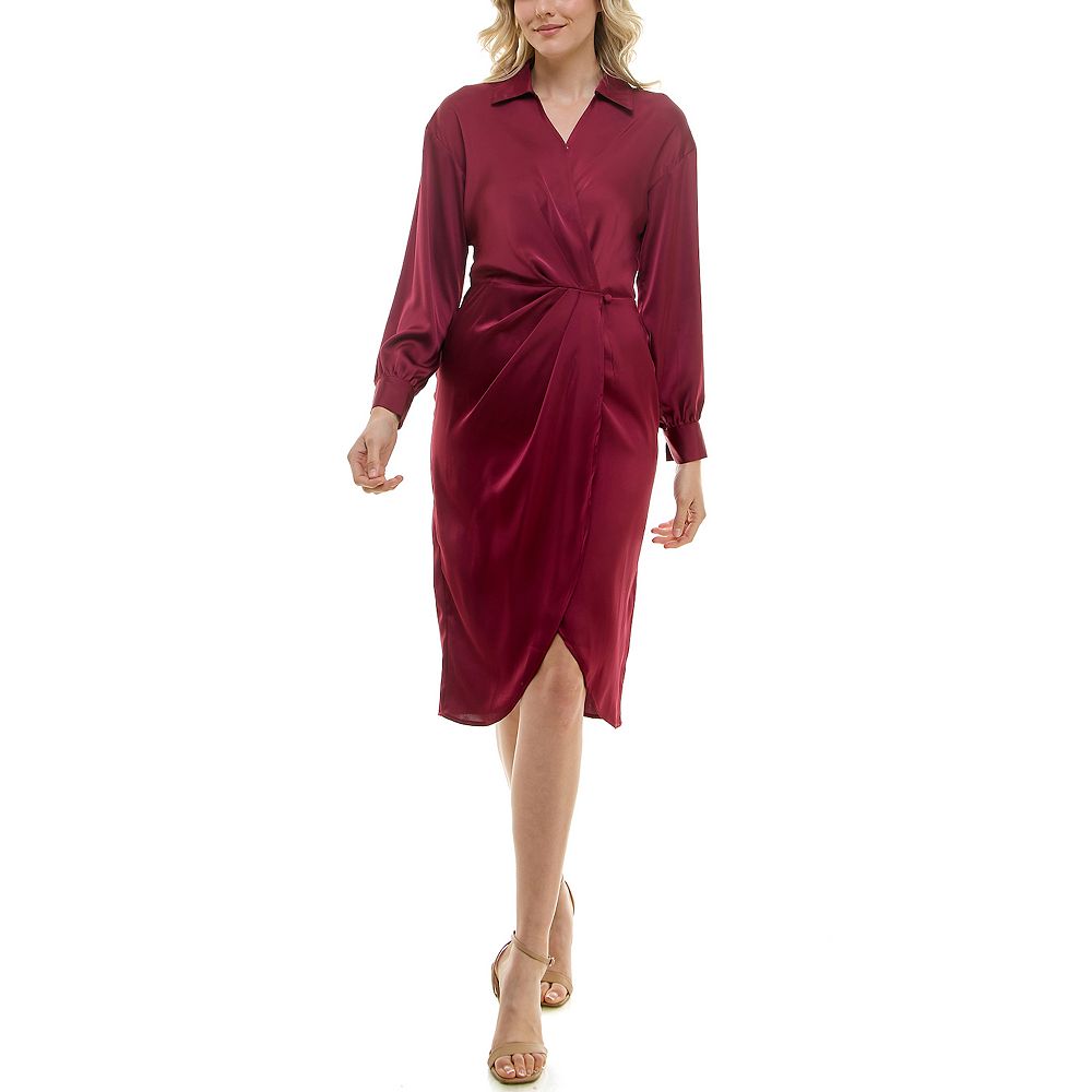 chi chi london long sleeve satin wrap shirt dress reviews Chi Chi London Satin Ruffle Wrap Midi Dress, Pink
