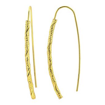 Aleure Precioso Sterling Silver Diamond Cut Linear Threader Drop Earrings