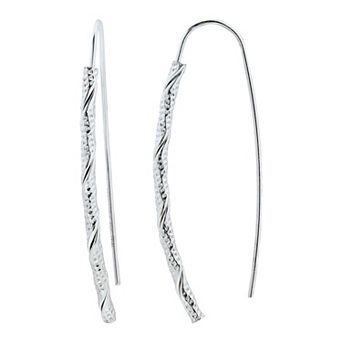 Aleure Precioso Sterling Silver Diamond Cut Linear Threader Drop Earrings