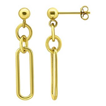 Aleure Precioso Sterling Silver Paperclip Link & Circle Drop Earrings