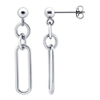 Aleure Precioso Sterling Silver Paperclip Link & Circle Drop Earrings