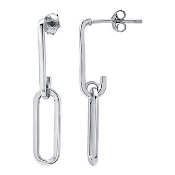 Aleure Precioso Sterling Silver Paperclip Link Linear Drop Earrings