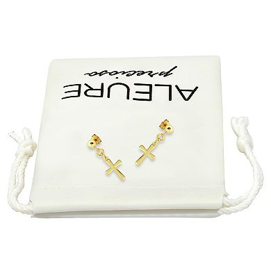 Aleure Precioso Sterling Silver Cross Drop Posted Earrings