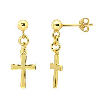 Aleure Precioso Sterling Silver Cross Drop Posted Earrings