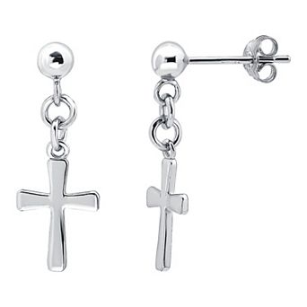Aleure Precioso Sterling Silver Cross Drop Posted Earrings