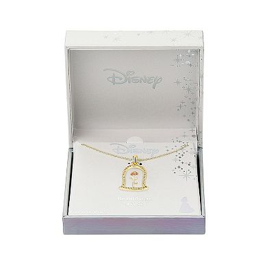 Disney's Beauty & the Beast 14k Gold Flash Plated Cubic Zirconia Rose Pendant Necklace