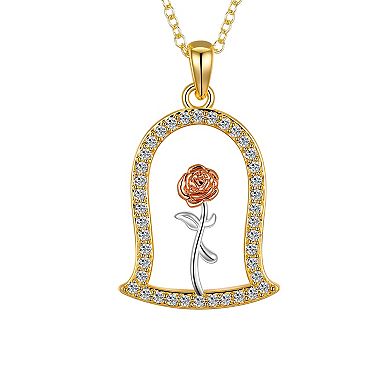 Disney's Beauty & the Beast 14k Gold Flash Plated Cubic Zirconia Rose Pendant Necklace