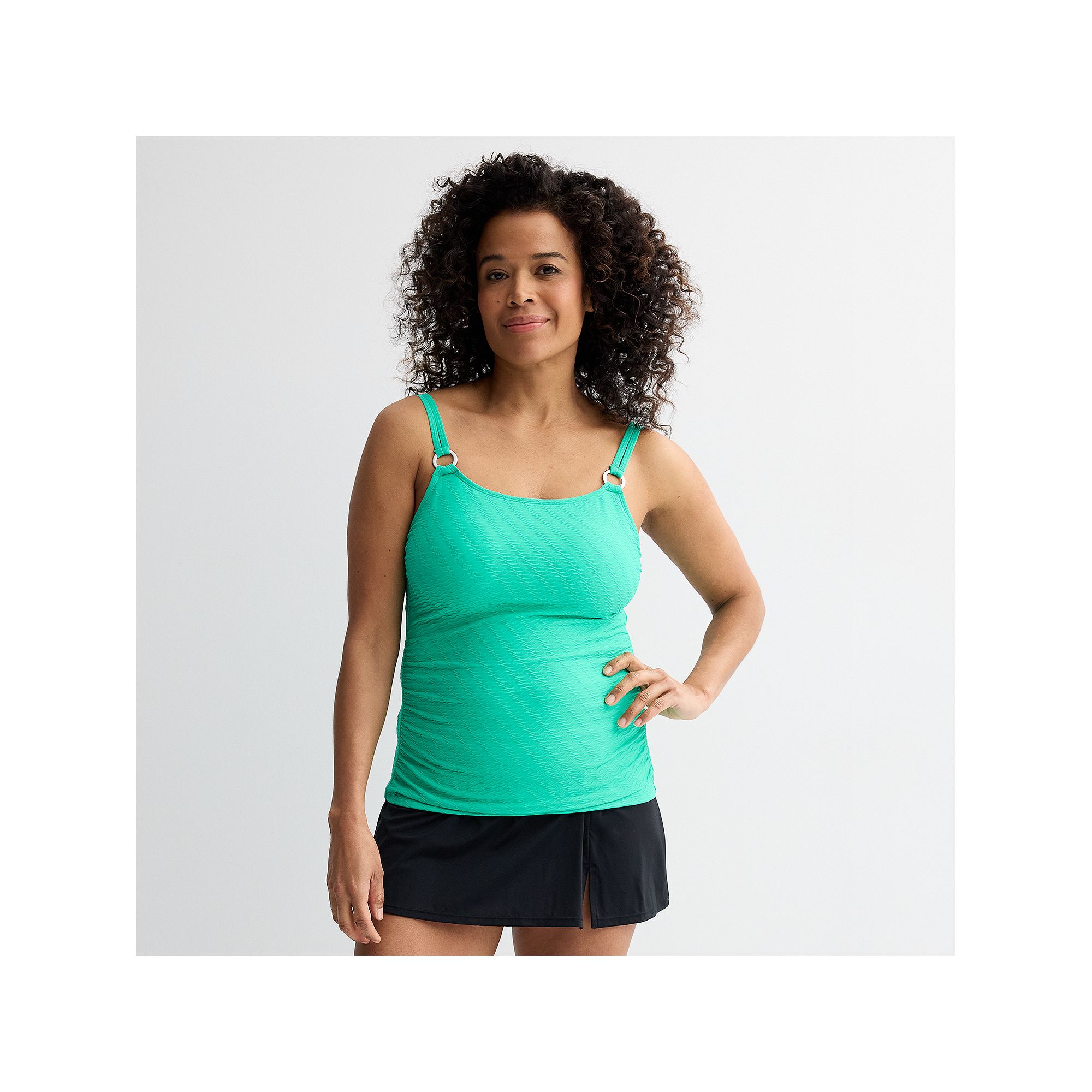 Womens Bal Harbour Solid Rouched Sides Ring Tankini Top, Size: Small, Blue