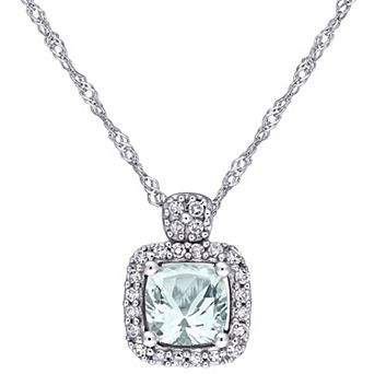 Stella Grace 10k White Gold Aquamarine & 1/10 Carat T.W. Diamond Pendant Necklace