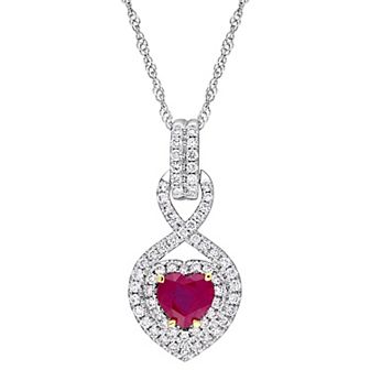 Stella Grace 14k White Gold Ruby & 1/3 Carat T.W Diamond Infinity Heart Pendant Necklace
