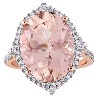 Stella Grace 14k Rose Gold Morganite, White Sapphire & 3/8 Carat T.W. Diamond Halo Cocktail Ring