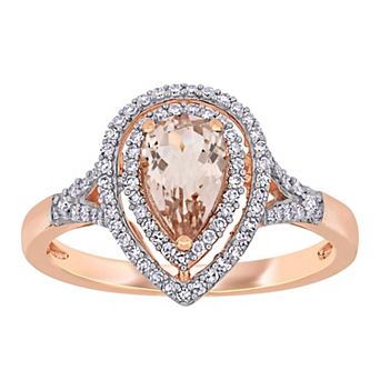 Stella Grace 14k Rose Gold Morganite & 1/4 Carat T.W. Diamond Double Halo Ring