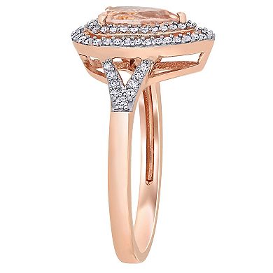 Stella Grace 14k Rose Gold Morganite & 1/4 Carat T.W. Diamond Double Halo Ring