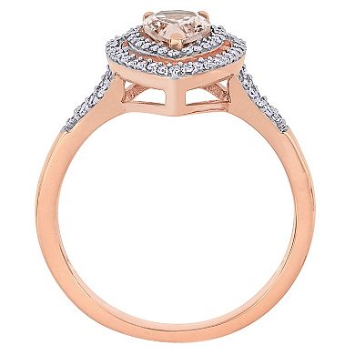 Stella Grace 14k Rose Gold Morganite & 1/4 Carat T.W. Diamond Double Halo Ring