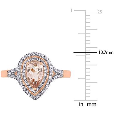Stella Grace 14k Rose Gold Morganite & 1/4 Carat T.W. Diamond Double Halo Ring