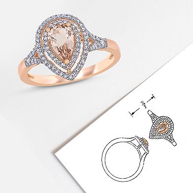 Stella Grace 14k Rose Gold Morganite & 1/4 Carat T.W. Diamond Double Halo Ring