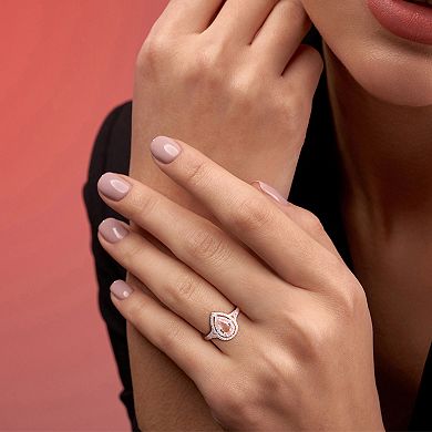 Stella Grace 14k Rose Gold Morganite & 1/4 Carat T.W. Diamond Double Halo Ring
