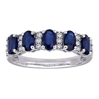 Stella Grace 14k White Gold Blue Sapphire & 1/6 Carat T.W. Diamond Semi-Eternity Ring