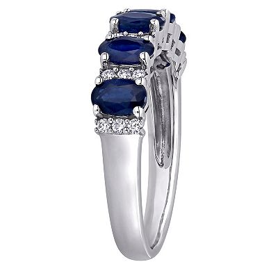 Stella Grace 14k White Gold Blue Sapphire & 1/6 Carat T.W. Diamond Semi-Eternity Ring